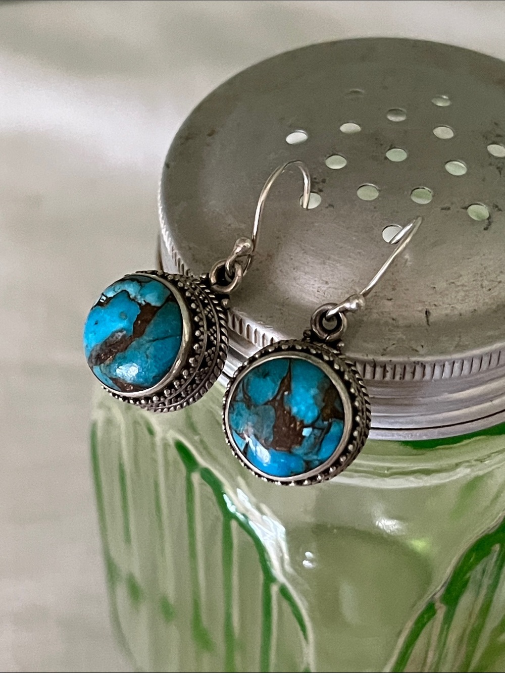Vintage Native American Turquoise Earrings Sterling Silver Southwestern